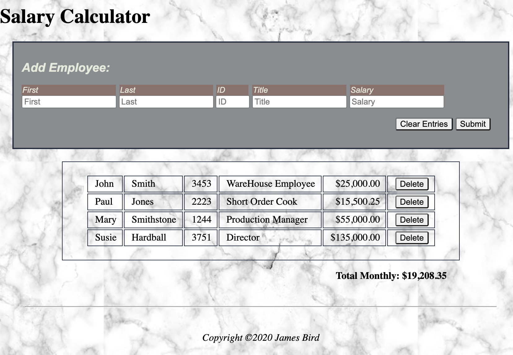 Salary Calculator Screen Shot